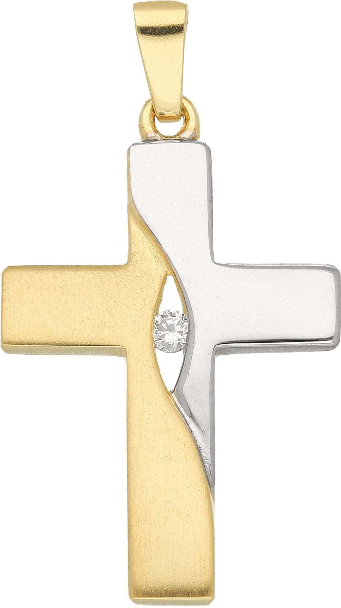 Kettenanhänger ADELIA´S "Kreuzanhänger 333 Gold ( 8K ) mit Zirkonia", gold (silber), Schmuckanhänger, Damen, mit Zirkonia, Gold, Kettenanhänger, Goldanhänger Kreuz
