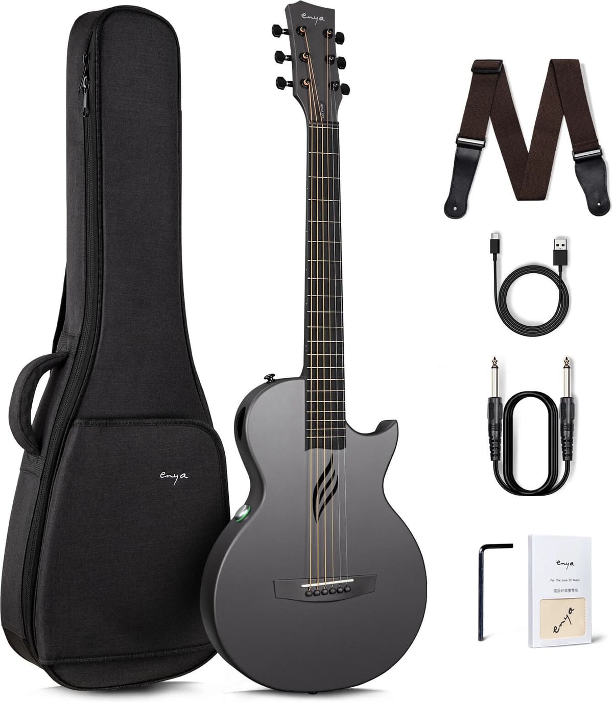 Enya NOVA GO SP1 Electric Guitar Smart Carbon Fiber Acoustic 35 Inch with Pickup, Case, Strap, Cable Travel Guitarra Violão