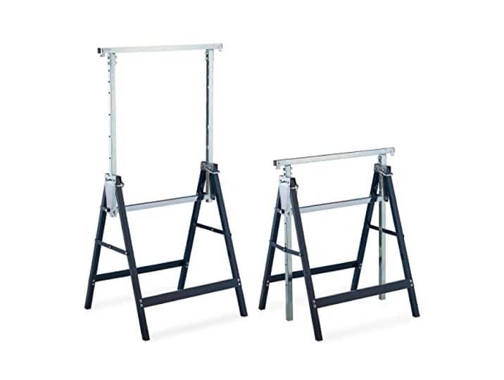 Relaxdays Lot de 2 tréteaux Pliables\, réglables sur 7 Niveaux\, Jusqu’à 200 kg\, chevalet\, Atelier\, Acier\, Bleu-argenté