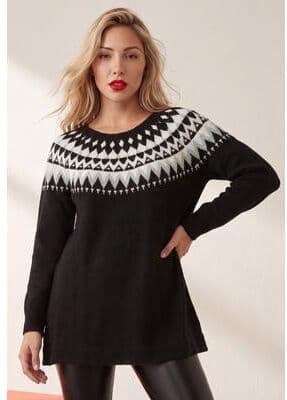 Plus Size Women's Fair Isle Pullover Sweater by Roaman's in Black Aspen Fair Isle (Size 12)