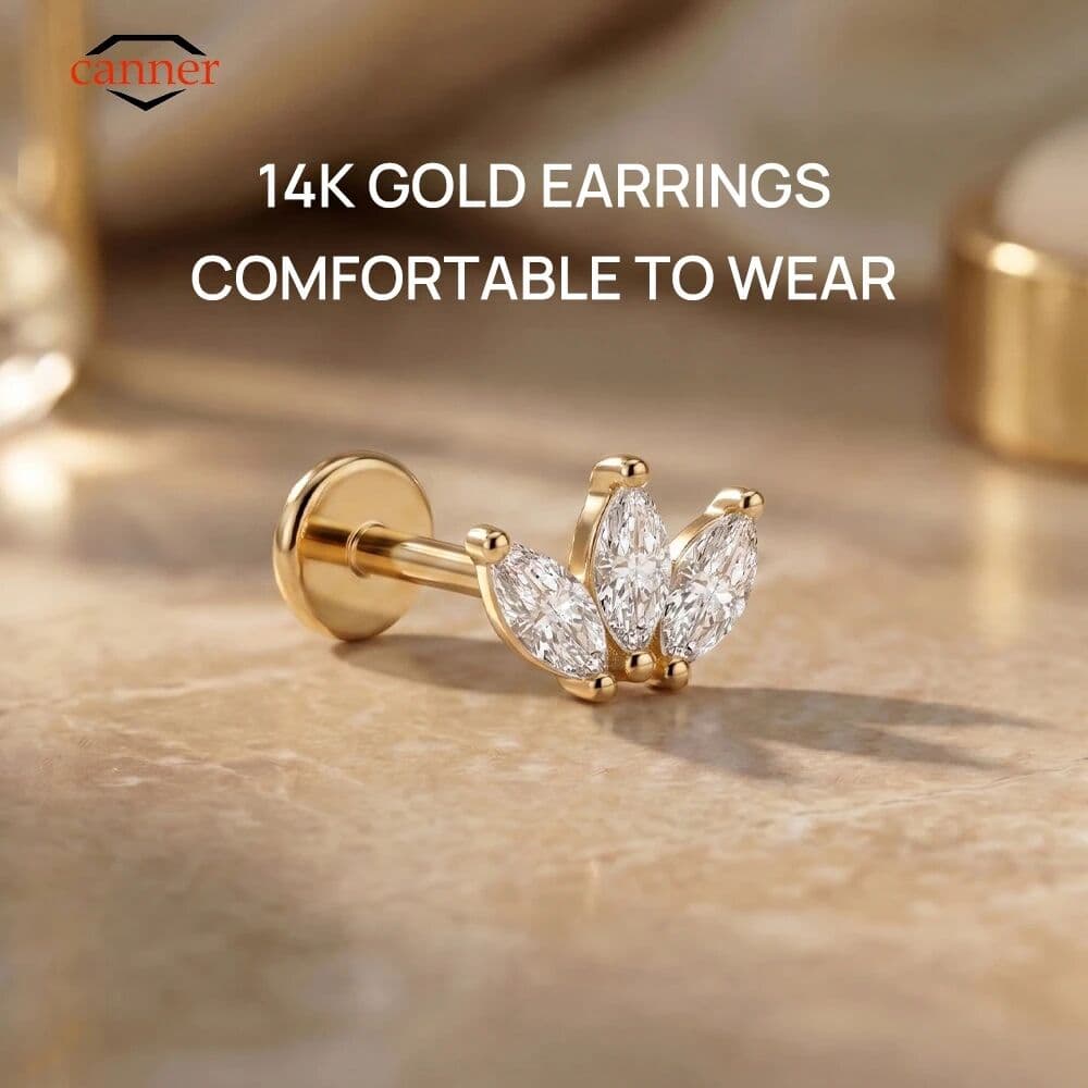 CANNER 1PC 14K Solid Gold Titanium 5/6/8mm Piercing Horse Eye CZ Ear Bone For Women Hypoallergenic Stud Earring Jewelry Gift