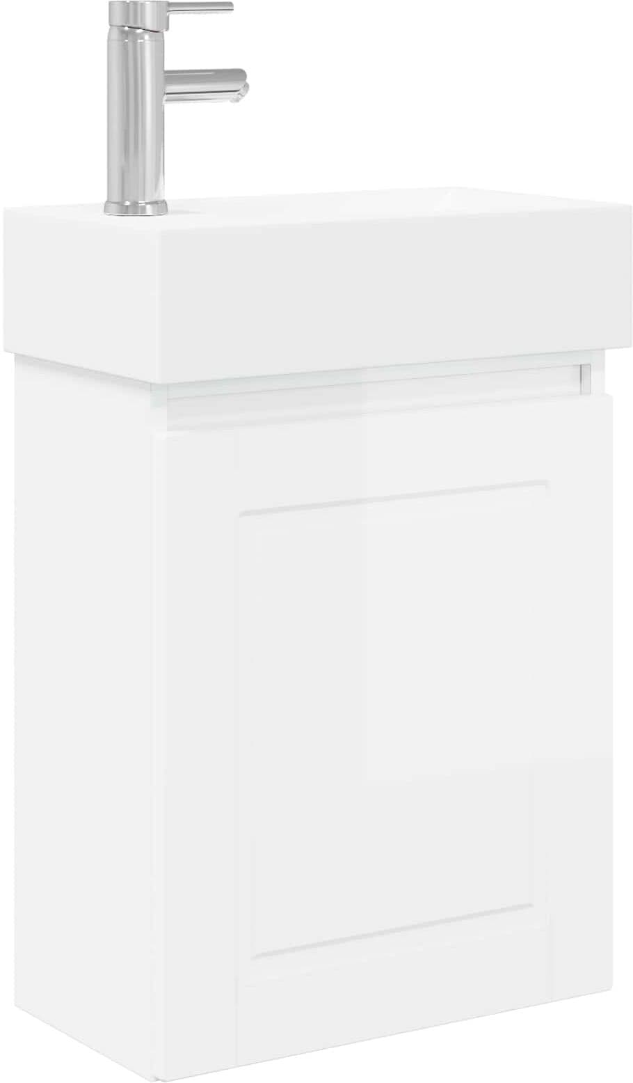 vidaXL Meuble de salle de bain avec robinet Blanc brillant