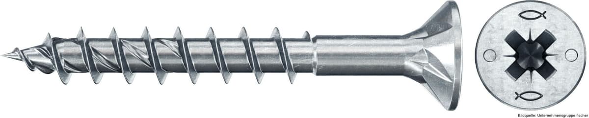 fischerwerke fischer Spanplattenschraube PowerFast, FPF II CZP 4,5 x 40 BC 500 Senkkopf mit Kreuzschlitz PZ Teilgewinde galvanisch verzinkt, blau passiviert, 50...