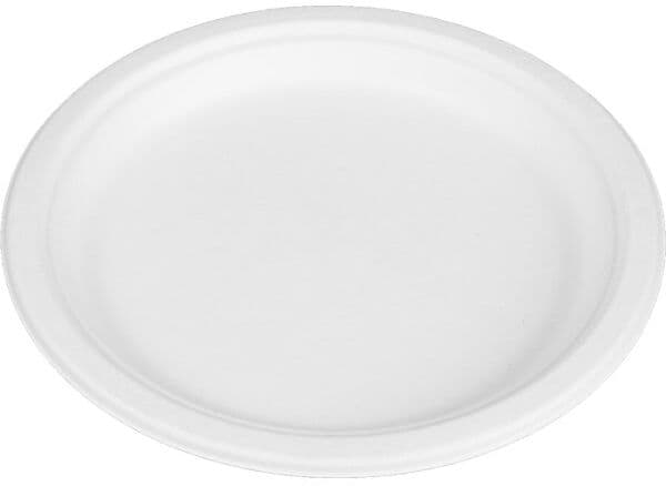 No-Name Engangstallerken, Bagasse, Hvid, Ø22,5cm, 50 Stk.