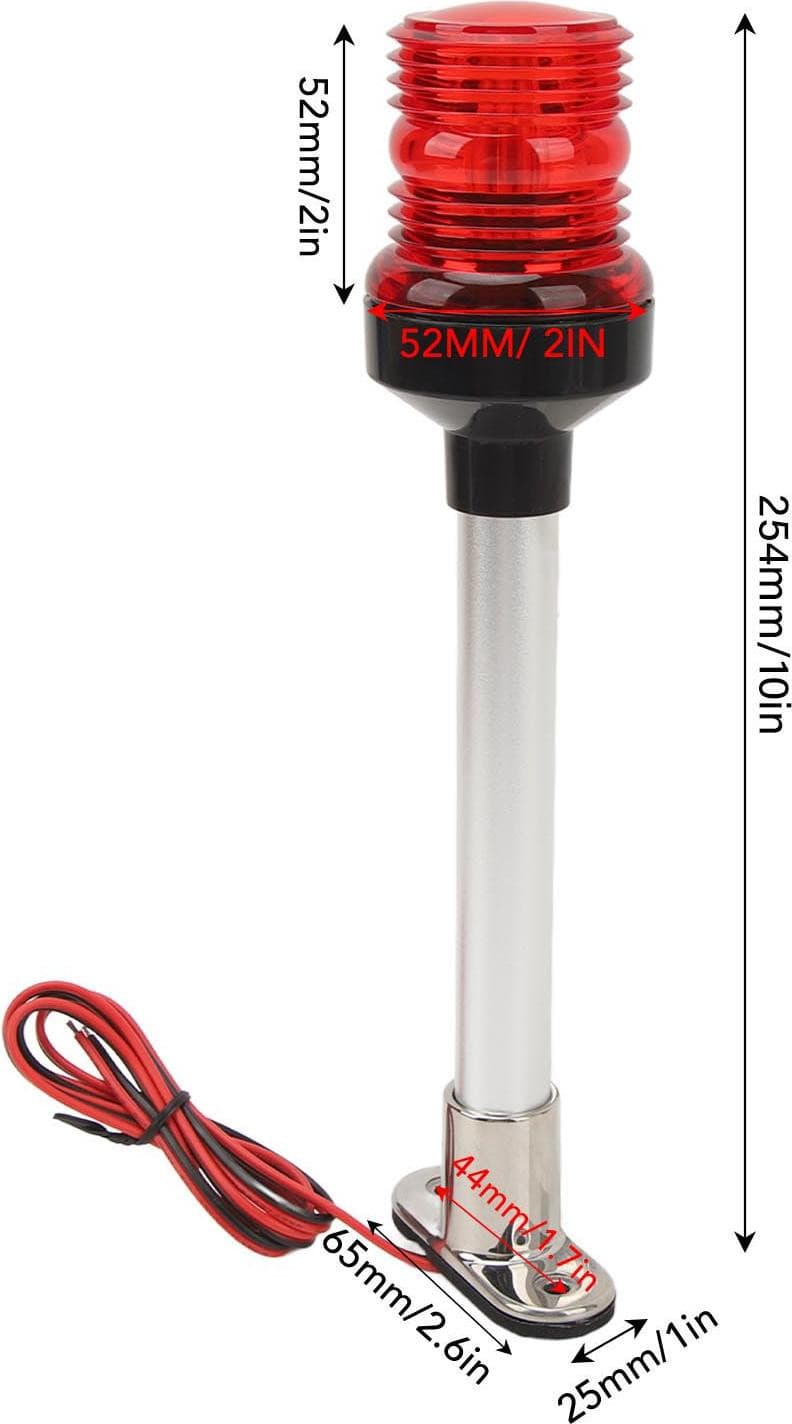 Rood LED-achterlicht voor boten en jachten, 10 inch, 360 graden, met roestvrijstalen 316 basis