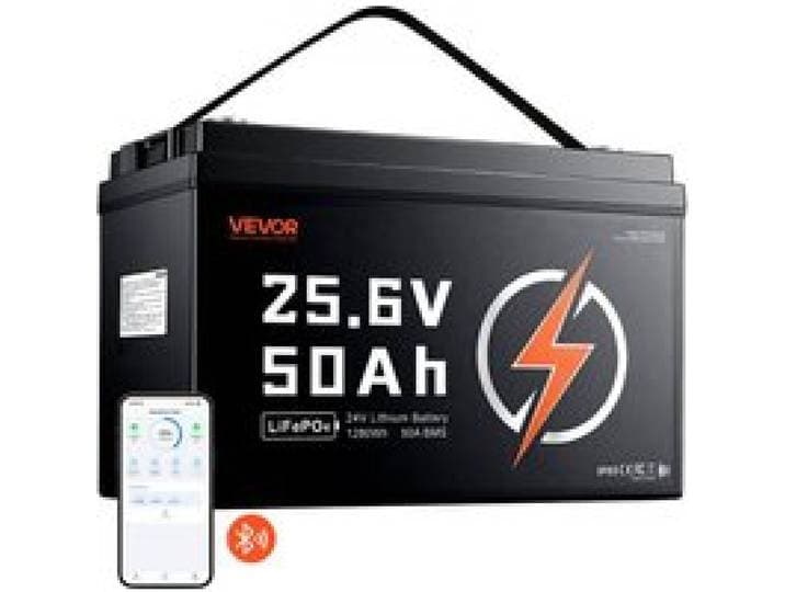 VEVOR LiFePO4-accu 24V 50Ah 50A lithiumaccu met Bluetooth BMS, geschikt voor campers, caravans, zonne-energieopslag en elektromotoren, 20-29,2V DC, bescherming tegen lage temperaturen, 1280Wh