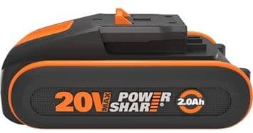 WORX 20V 2.0Ah battery with capability indicator, dual clam shell