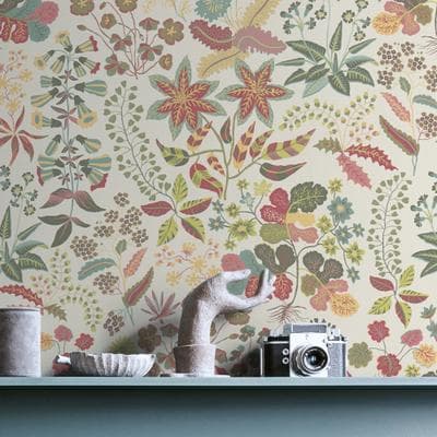 Vliestapete LIVING WALLS "LIMITED – Bunte Blumenwiese", bunt (creme), B:0,53m H:0m L:10,05m, Vlies, Tapeten, Vielfältige Wildblumen und Blätter in lebendiger Illustration