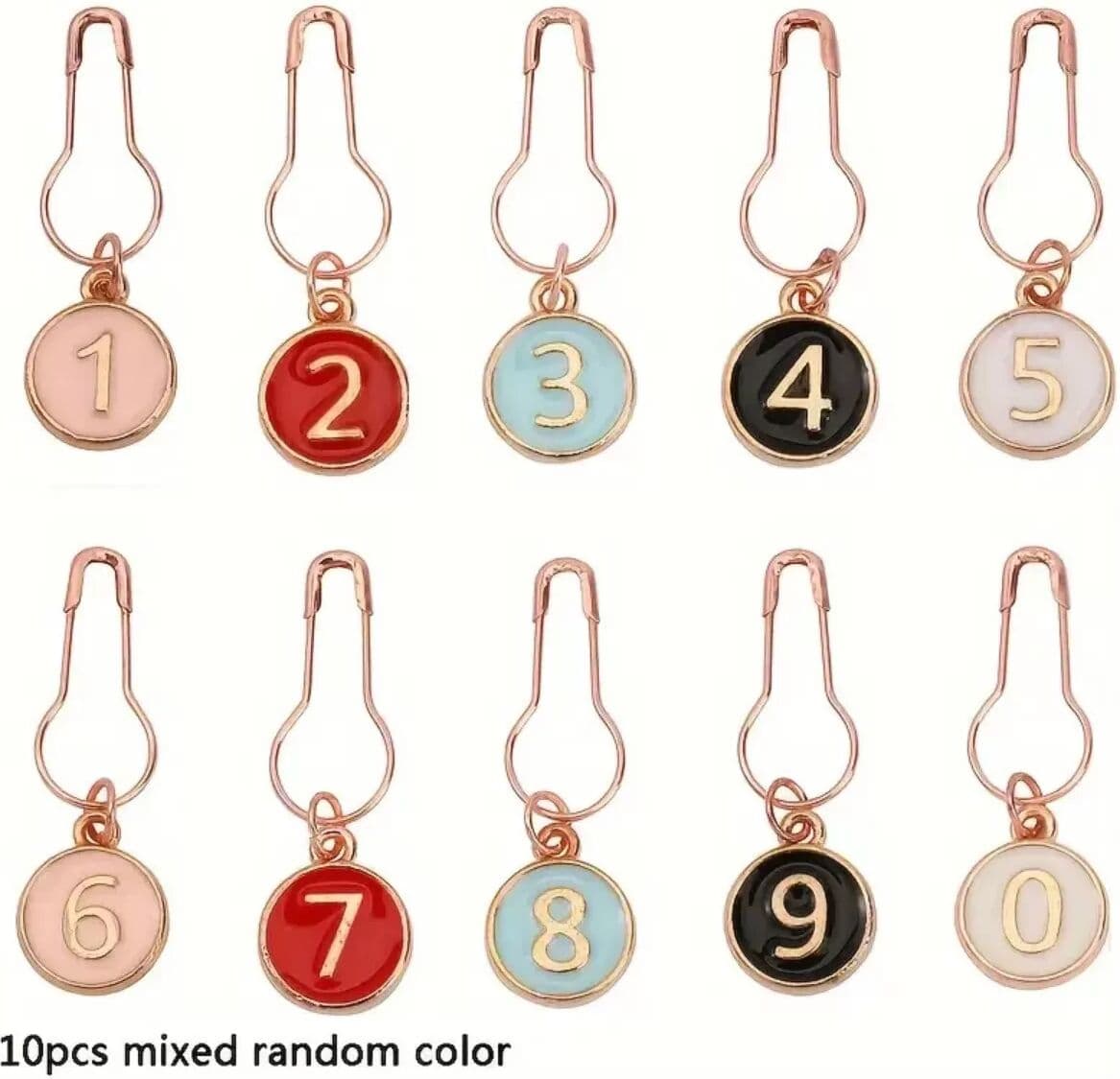 INF 10 DIY Number Stitch Markers 0-9 Multicolor Alloy Knitting Markers for Sweater Needles