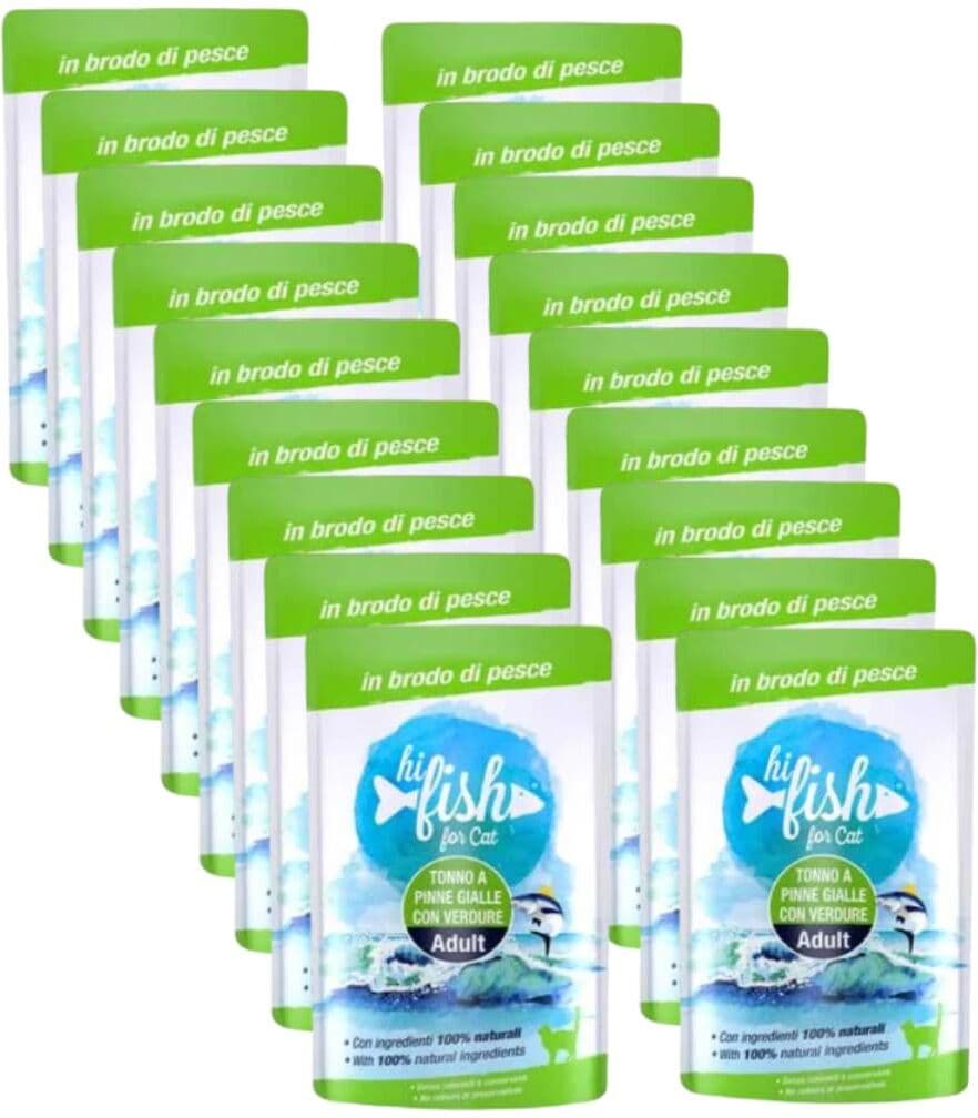 Kit Risparmio 18x70G Hi Fish Cat TONNO A PINNE GIALLE CON VERDURE