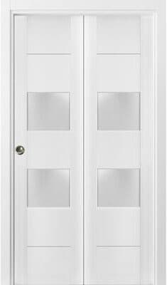 SartoDoors Lucia 4010   Closet Door Bi-fold Door   Solid Wood w/ Glass   Hardware Set   18x80, White Silk Bedroom Door