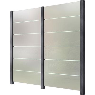 Zaun STAKET PRO, grau, Pfosten: 3 Stk., Aluminium, Glas, Zaunelemente, Glaszaun, Gesamtlänge: 2,29 m, 3 Pfosten