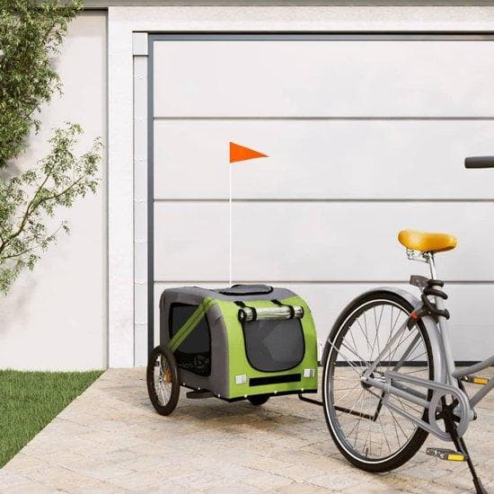 Fahrradanhänger für Hunde - Hundeanhänger, Reisebuggy - Bequemer Transport - Robuster Eisenrahmen - 133 cm Länge - Grün-Grau