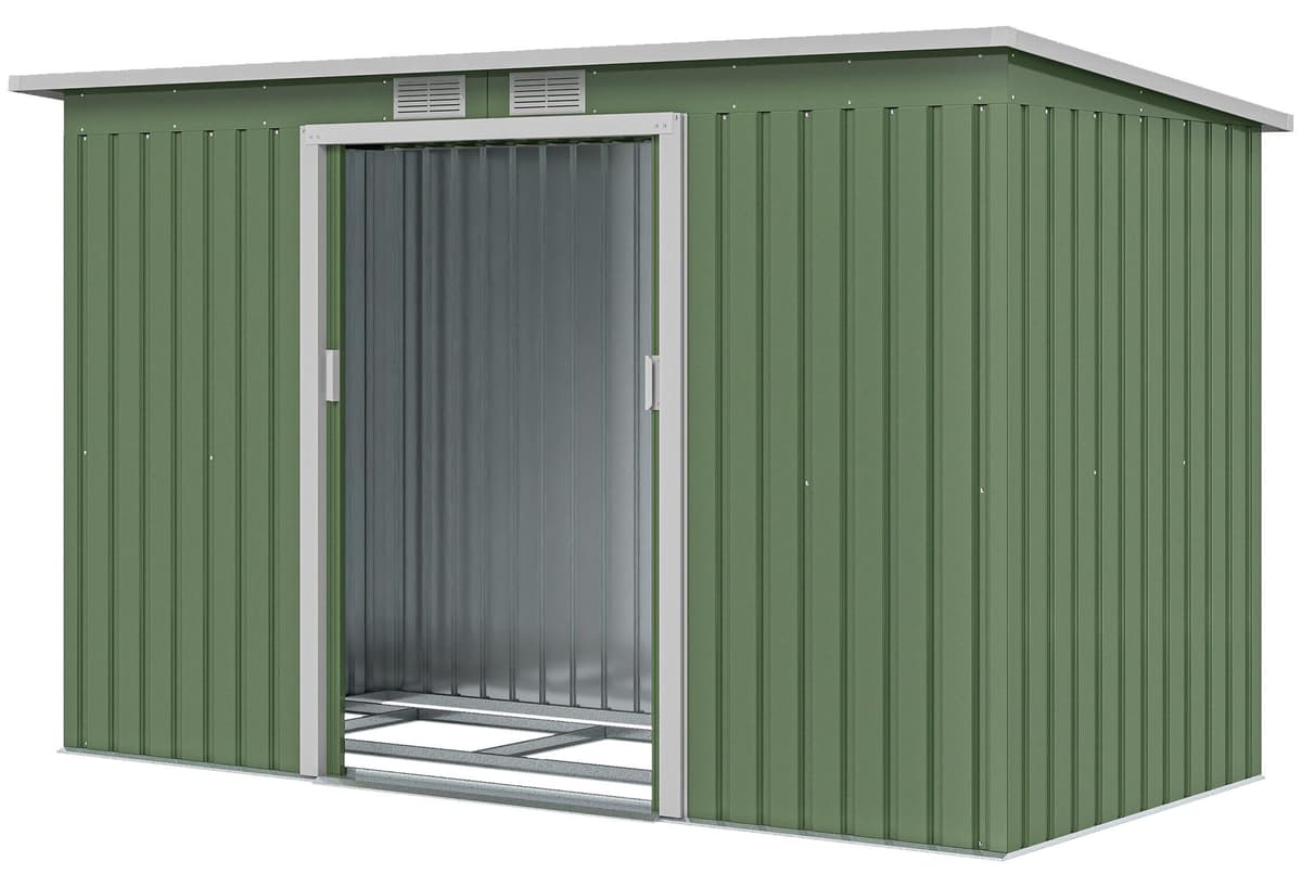 Gartenhaus 280x130x172 cm mit Schiebetš¹ren, Sockel und Belš¹ftung, Hellgrš¹n