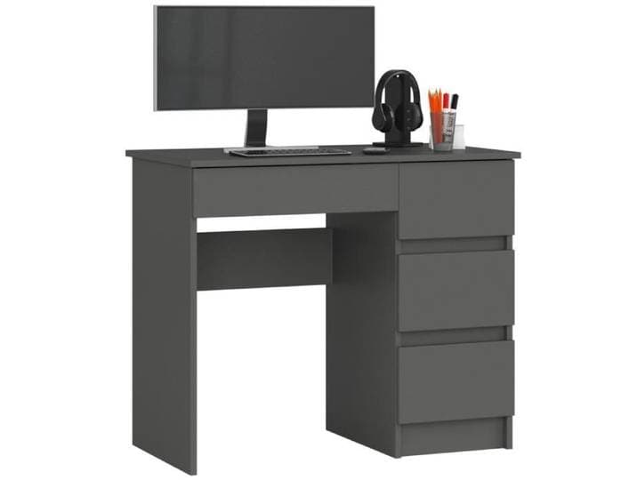 Bureau d'ordinateur AKORD droit A7 Gris Graphite 90 cm 4 tiroirs façade Gris Graphite 90x50x77 cm