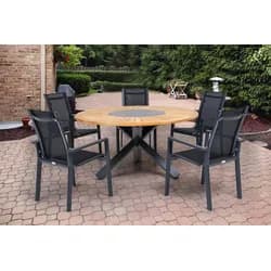 OUTFLEXX Garten-Essgruppe, OUTFLEXX® anthrazit matt, Alu / Teak / Textil, Esstisch Ø 150 cm, 5 Stapelsessel