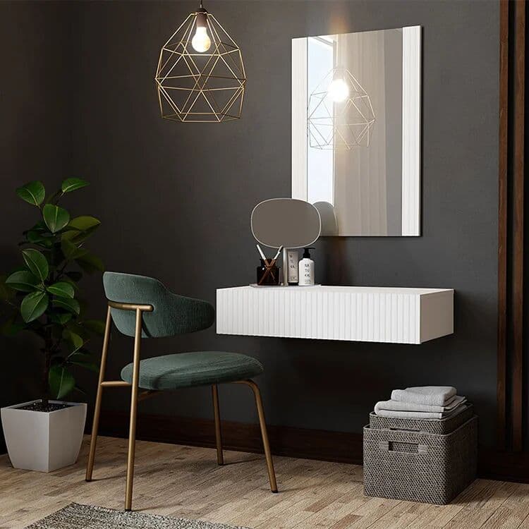 garneroarredamenti Mobile ingresso sospeso 80x97 h cm con specchio cannettato bianco Essence