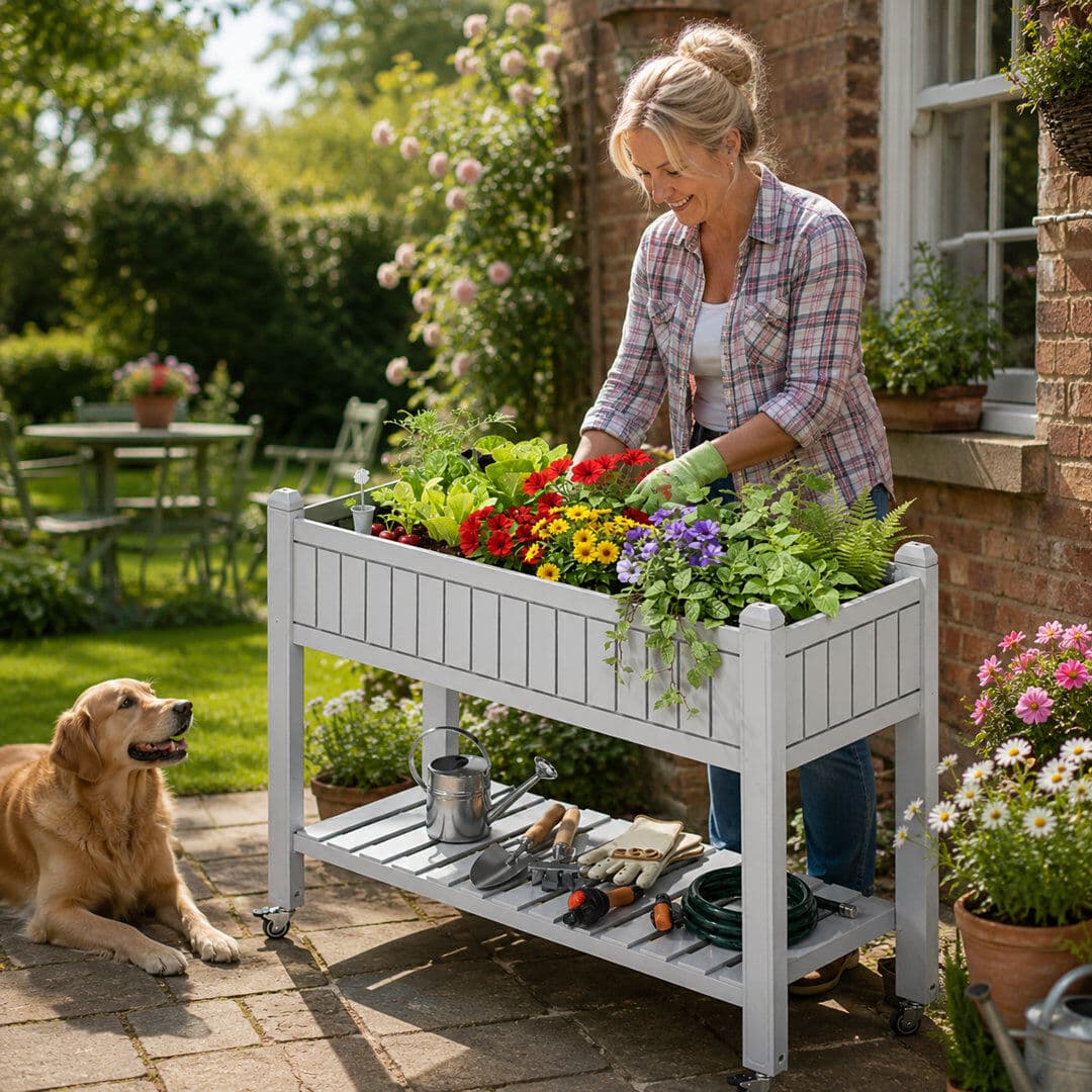 Dakota Fields Resin Planter Box With Wheels White 89.5cm H X 108.5cm W X 44cm D