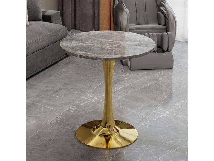 MEULVA Table ronde dorée effet marbre 70 cm style moderne pour salon ou salle à manger