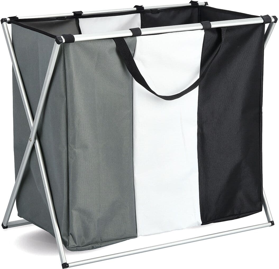 Wäschesortierer ZELLER PRESENT, schwarz-weiß (schwarz, weiß, grau), B:38cm H:57cm, Aluminium, Polyester, Wäschesammler, Wäschesortierer, 3 Fächer, Polyester/Aluminium