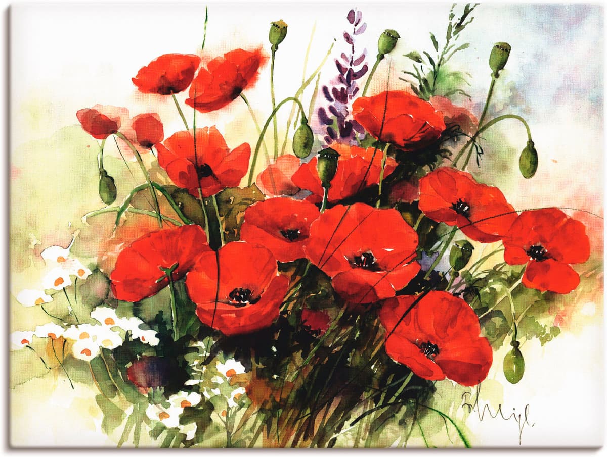 Wandbild ARTLAND "Blumen Zusammenstellung III", rot (farbe bild(er): rot), B:120cm H:90cm, Bilder, Wandbild, als Leinwandbild, Poster in verschied. Grössen farbe bild(er): rot B/H/T: 120cm x 90cm, Leinwandbild Blumen, 1 Stk.