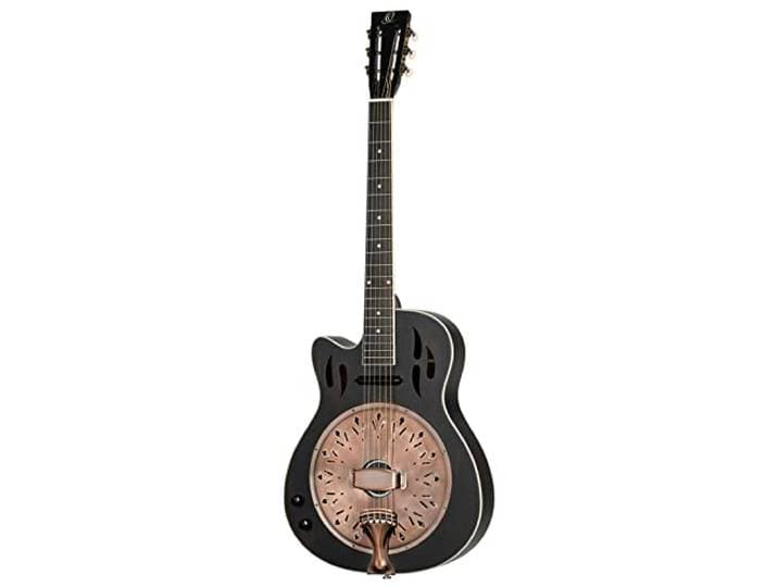 Ortega Guitars Linkshandige resonator gitaar - Americana Series - elektrisch akoestisch met lipstick pickup - mahonie met distressed satijn zwarte afwerking, zwart (RRG40CE-DBK-L)
