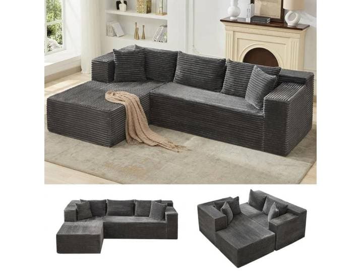 Canapé d'angle modulable 268 cm - Grand canapé-lit sectionnel - Assise profonde ultra confortable - Aucun assemblage requis -Gris