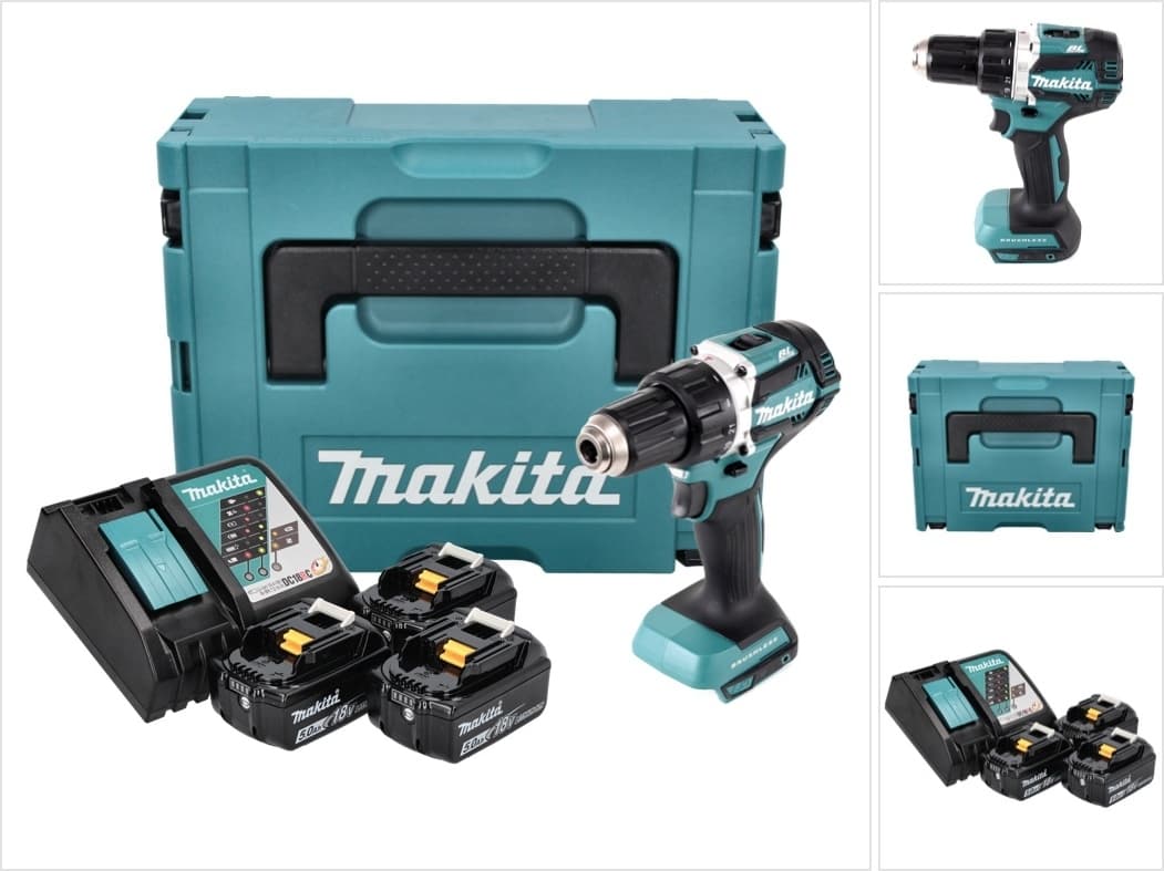 Makita DDF 484 RT3J Akku Bohrschrauber 18 V 54 Nm Brushless + 3x Akku 5,0 Ah + Ladegerät + Makpac