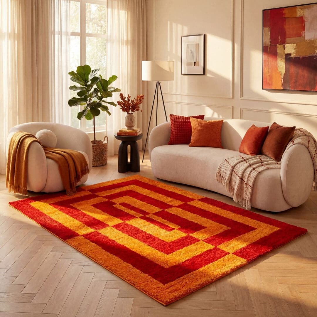 THE RUGS Joli Geometric Area Rug Soft Dense Pile for Living Rooms and Bedrooms Red/Orange Rectangle 160 x 230 cm