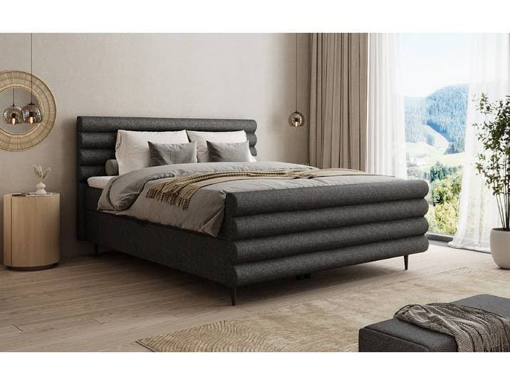 Boxspringbett Tubo in Strukturstoff mit Stauraum - 140x200 - Schwarz - H4 (100kg+) - Luxusbetten24