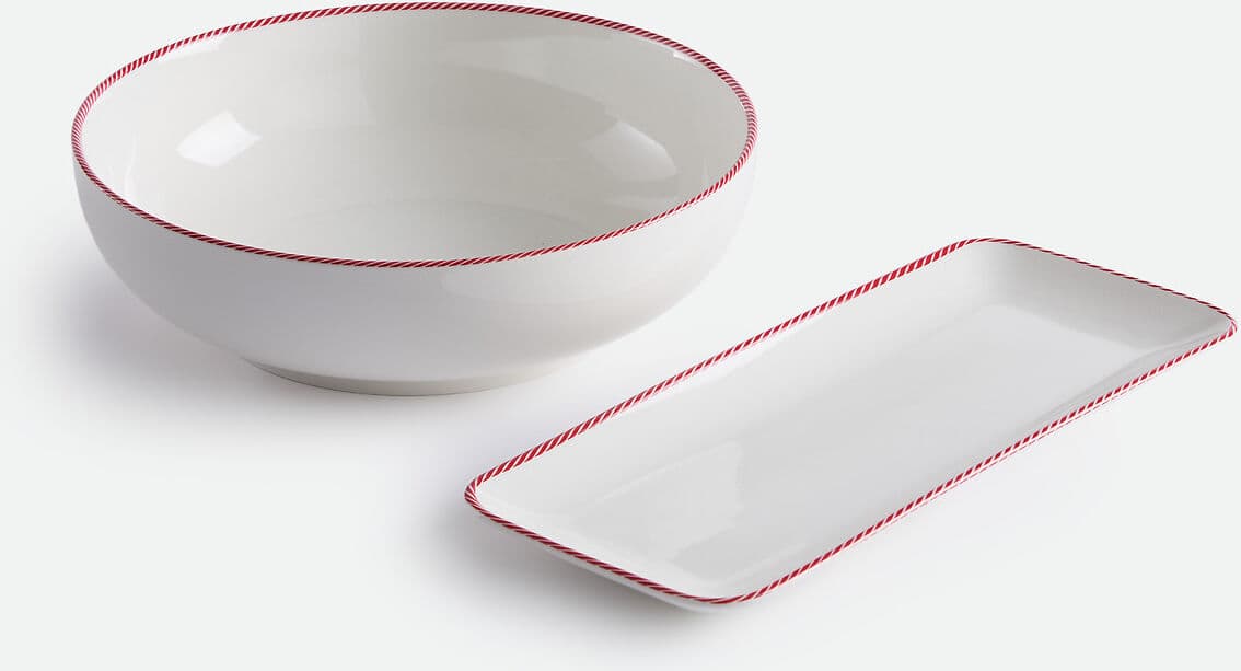 LA REDOUTE INTERIEURS Saladier liseré rouge et blanc, en porcelaine, CANDIE