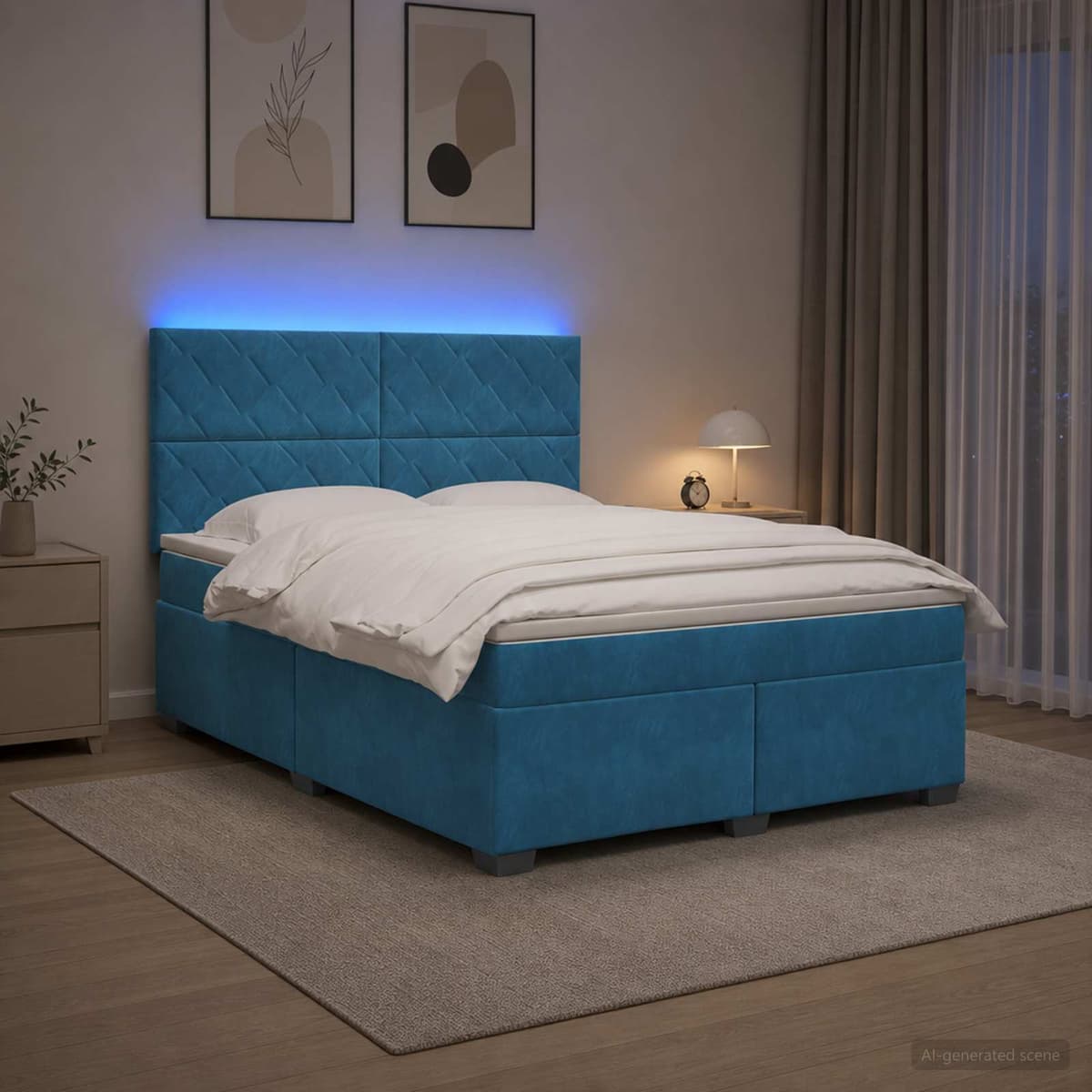 vidaXL Lit boxspring avec matelas Bleu 140 x 190 cm Velours