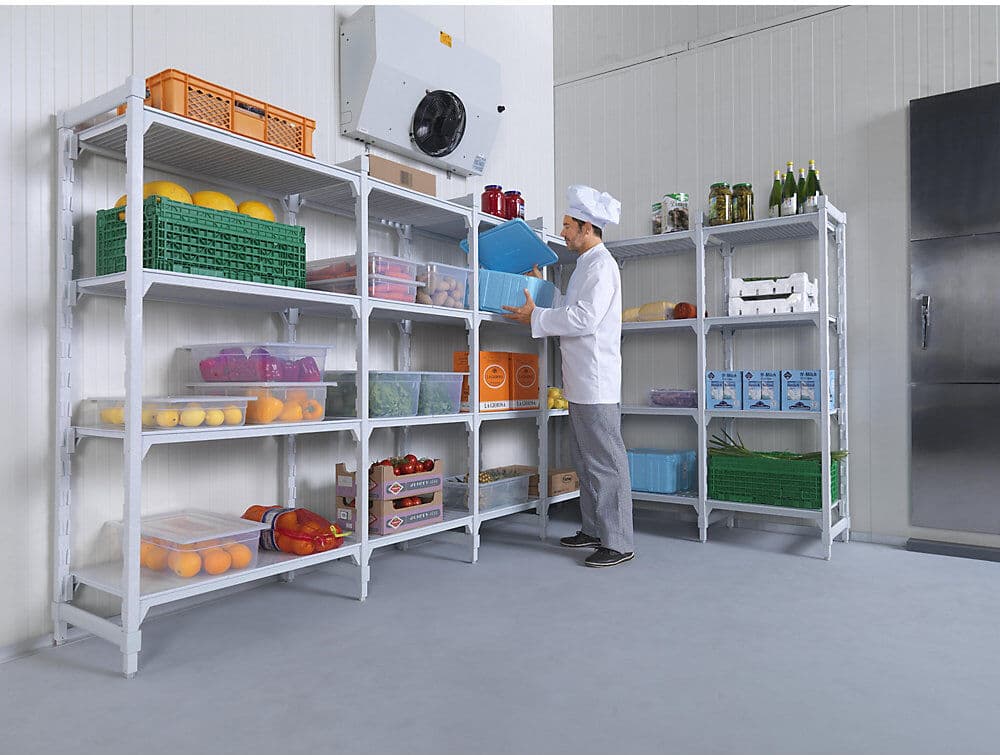 kaiserkraft Kunststoff-Steckregalsystem PREMIUM, Fachboden-BxT 600 x 600 mm, Grundregal, Breite 670 mm, Boden geschlitzt