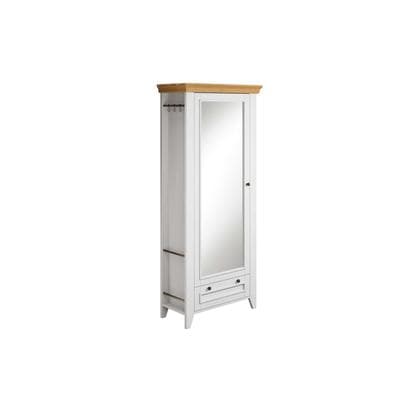 Garderobenschrank OTTO HOME "Skandinavia", weiß (weiß, honig), B:85cm H:192cm T:38cm, Massivholz, Schränke, Garderobenschrank, Massivholz, mit Spiegel und seitlichen Hängemöglichkeiten