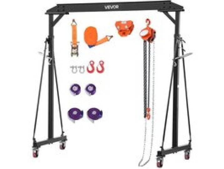 VEVOR mobiele portaalkraan met een hefvermogen van 997,9 kg, in hoogte verstelbare stalen laadkraan van 243-363 cm, werkplaatskraan met handtrolley, kettingtakel en 360° vergrendelbare zwenkwielen, laadkraan voor magazijn en werkplaats