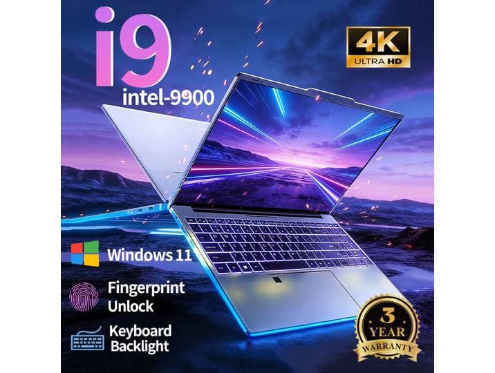 Nouvel Ordinateur Portable Windows 11 2026 Intel Core i9-9900 15,6 Pouces 16 Go de RAM 1 To SSD Ordinateur Portable de Bureau Déverrouillage par Empreinte Digitale