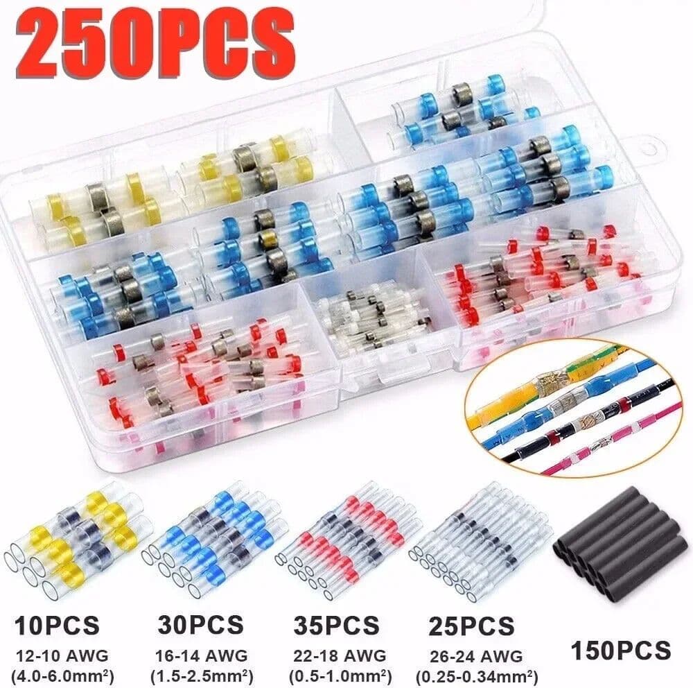 NONE 50-300Pcs Wasserdichte Schrumpfschlauch Mit Solder Isolierte Elektrische Draht Terminal Butt Splice Solder Elektrische Stecker Set
