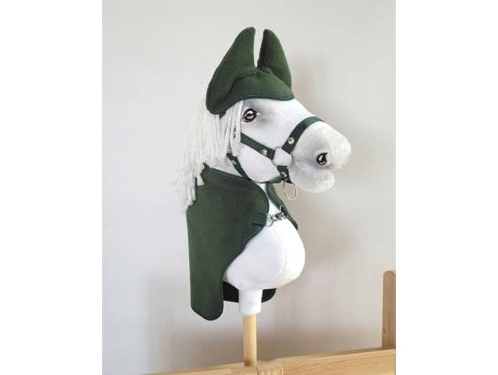 Set voor Hobby Paard A3: deken + oorkappen. Set zonder paard. Fles groen.
