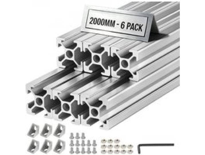 VEVOR Profilé Aluminium Extrudé 2020 6 PCS Profilé Alu Anodisé 2000 mm Rainure en T Standard Européen pour Châssis d'Imprimante 3D, Machine CNC, Mobilier, Établis, Bricolage, Haute Résistance, Argenté