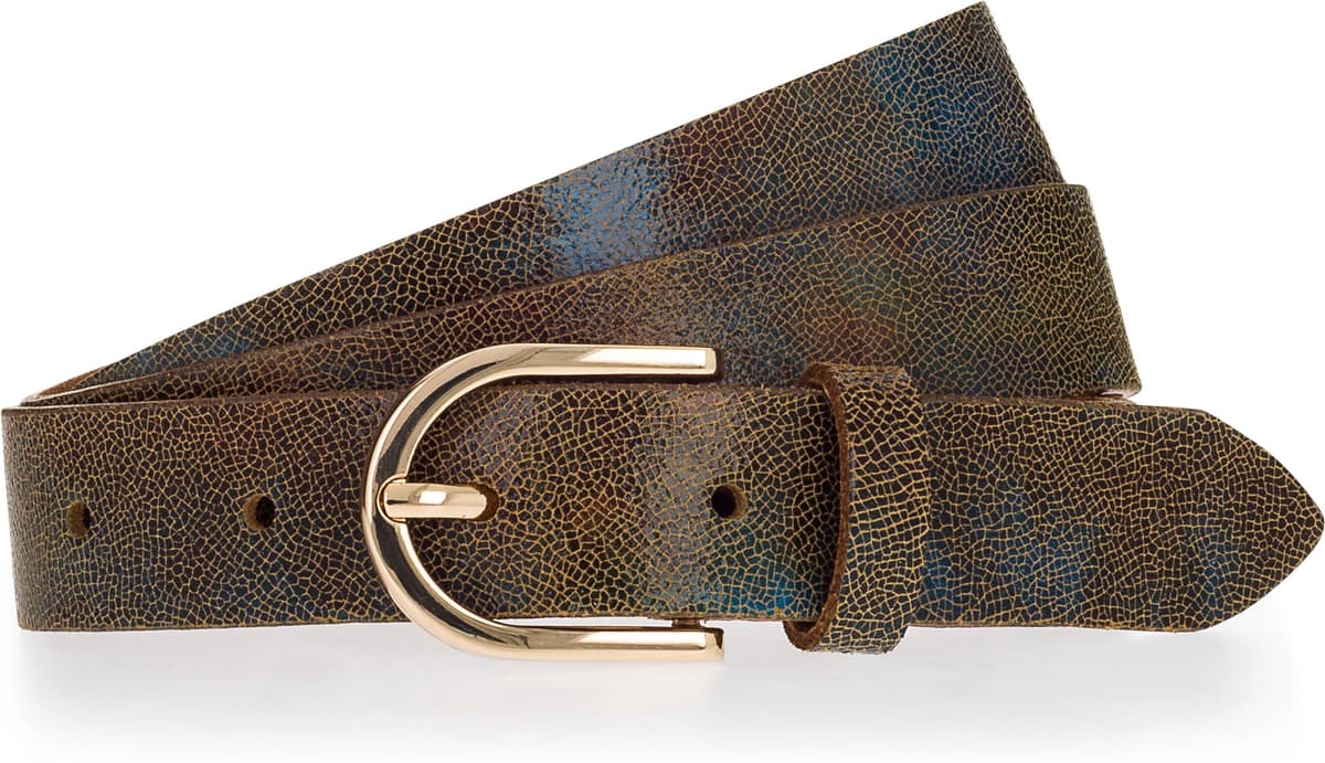 Ledergürtel TAMARIS "Claire Gold", Damen, Gr. 90, braun (teal, schwarz braun), Rindsleder, mehrfarbig, Gürtel Ledergürtel, Glänzende Schliesse, 2,5 cm breit teal, schwarz braun 90
