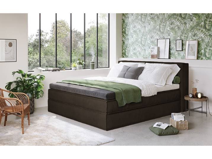 Boxspringbett Gavel 160 x 200cm Chenille Bonita Braun H3 / H4 Kaltschaumtopper Buche