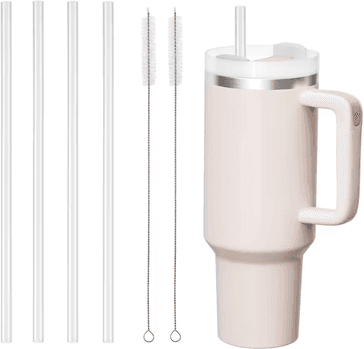 Uplift Curations 12 Pack Replacement Straws For Stanley 40oz Tumbler Reusable Clear Plastic Straws With Cleaning Brushes 4pcs