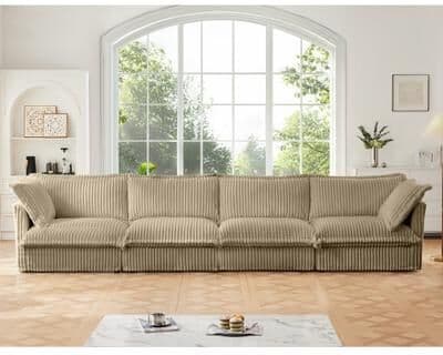 Loedds 4-Seat Modern Upholstered Sofa with Deep Seating, Decorative Accent Pillows, Removable Covers and Thick Seat Cushions