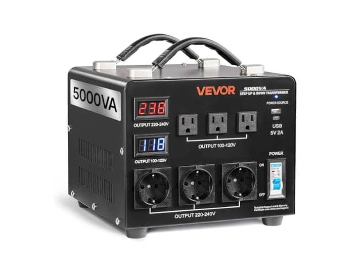 VEVOR Transformateur 220 V à 110 V et 110 V à 220 V\, Transformateur de Tension Élévateur Abaisseur Auto\, 5000 VA\, avec 3 Prises US\, 3 Prises EU\, Écran LCD\, Cordon Alimentation\, Protection Disjoncteur
