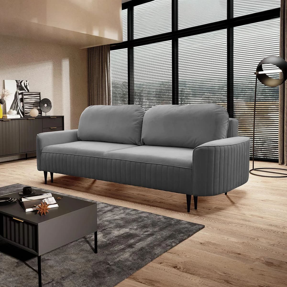 garneroarredamenti Divano letto 3 posti 244x102cm tessuto grigio Shimmer