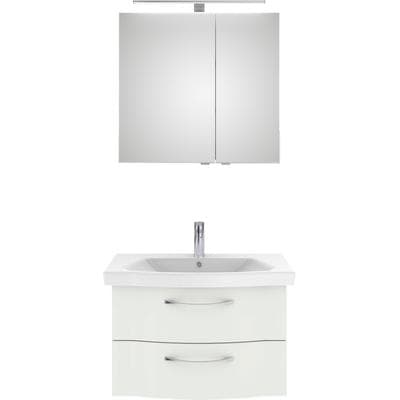 Badmöbel-Set SAPHIR "6005 Sprint 2-teilig, Keramik-Waschtisch mit LED-Spiegelschrank", weiß (weiß hochglanz, weiß glanz), B:82cm H:200cm T:46cm, Holzwerkstoff, Kastenmöbel-Sets, Badmöbel-Set, Waschplatz 82 cm breit, inkl. Türdämpfer, 2 Türen, 2...