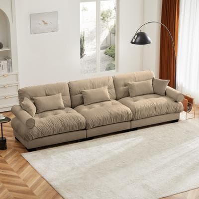 Loedds 3-Seat Modern Velvet Sofa with Armless Design, Pillows and Resilient Foam Cushioning for Living Room