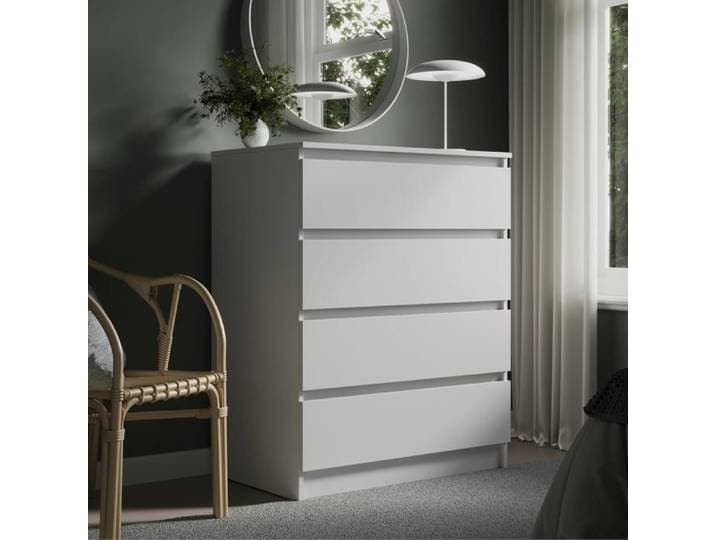 Commode de chambre 4 tiroirs - 80x50x100 cm - Commode blanche style scandinave - Meuble de rangement