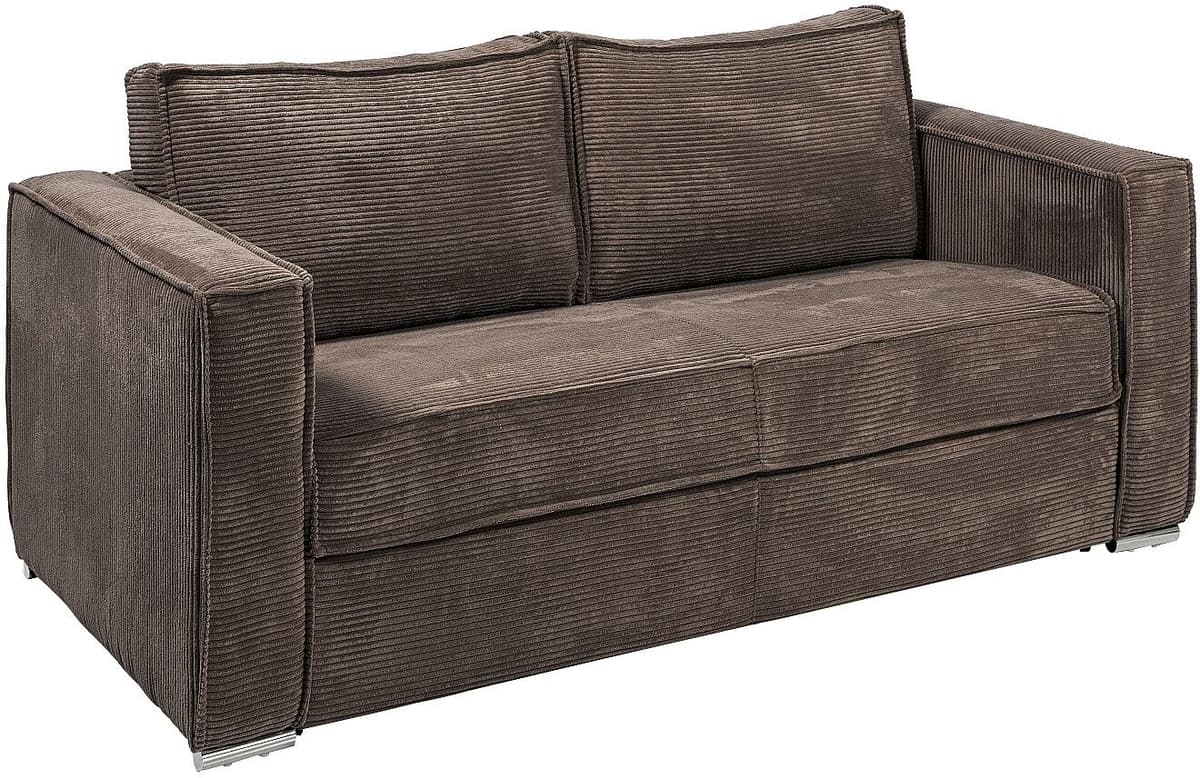 Unique Kanapa 4-osobowa rozkładana typu express z brązowego sztruksu - Miejsce do spania z szerokimi listewkami 160 cm - Materac 14 cm - LORETO