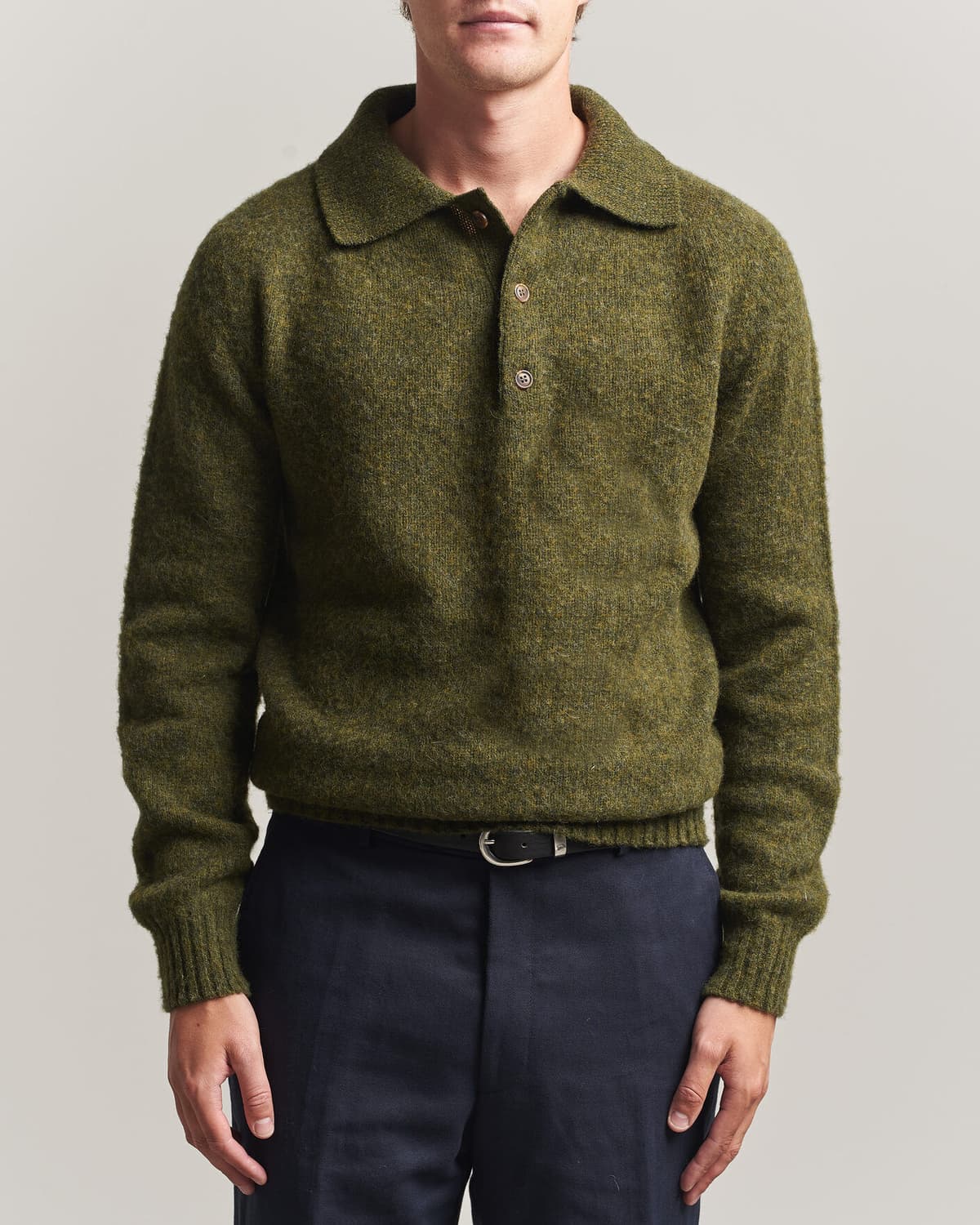 Harley Of Scotland Brushed Supersoft Lambswool Polo Scots Pine men M Grøn